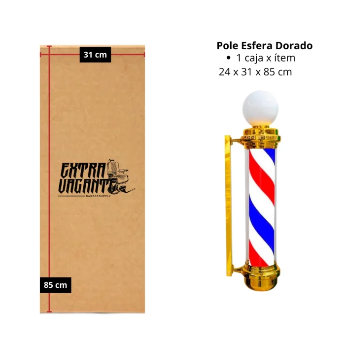 Pole Barber Clásico con Esfera Dorado 85cm - Imagen 2